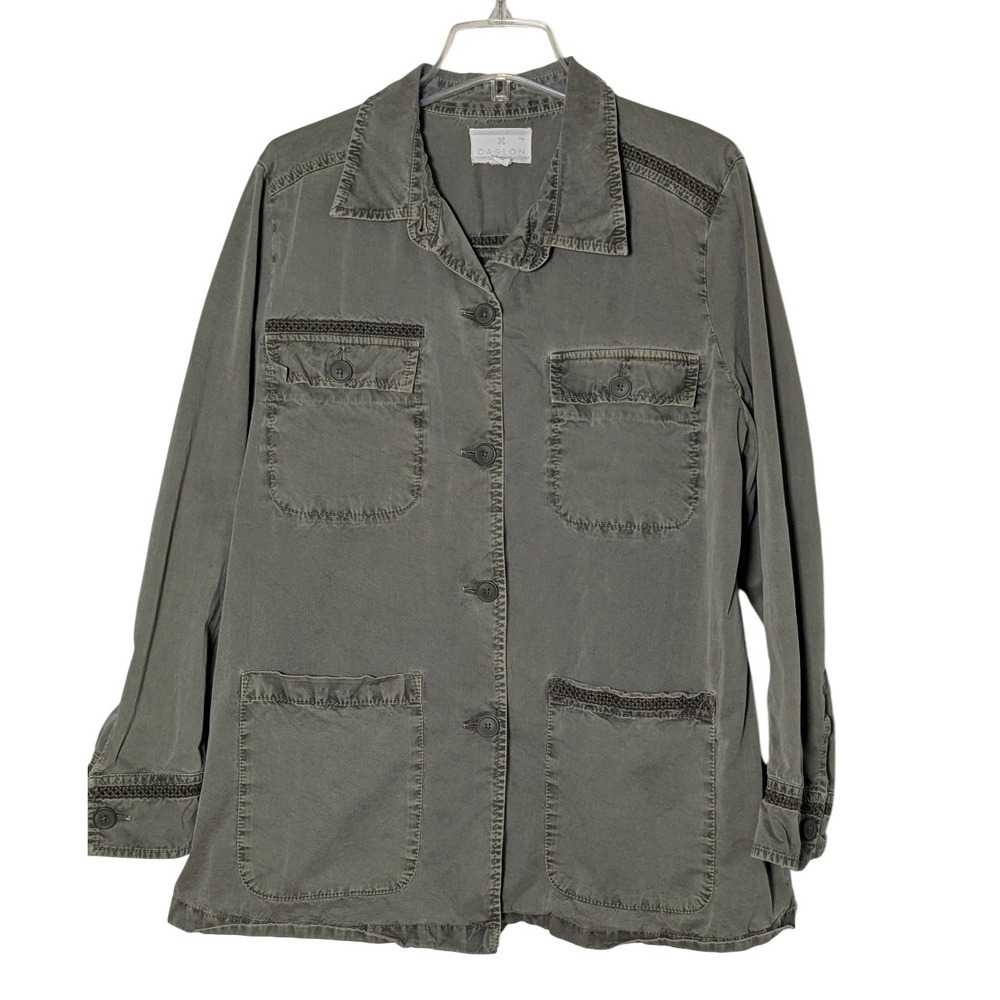 CASLON Olive Green Utility Army Jacket Shacket Embroidered Women's XL‎